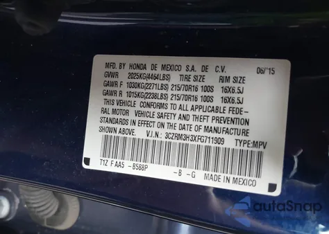 2015 Honda Cr-V Lx from USA, damaged, VIN 3CZRM3H3XFG711909